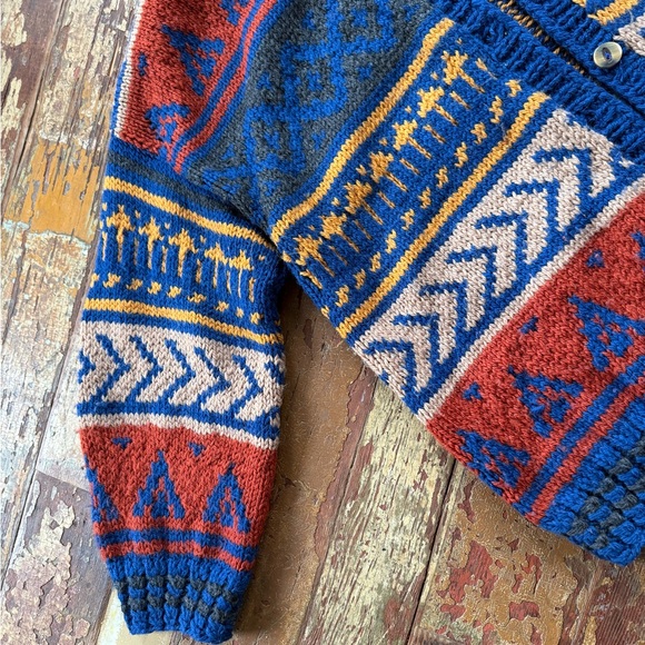 Vintage Manos Del Sur Hand Knit MultiColor Cardigan Sweater Chile Size L Unisex - Picture 6 of 6